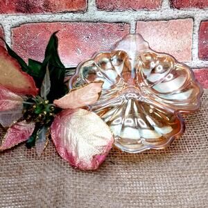 Vintage Carnival Glass Candy Dish Jeannette Iridescent Maple Leaf Design